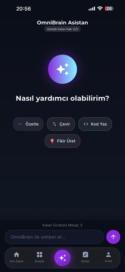 OmniBrain Asistan — özetle, çevir, kod yaz, fikir üret